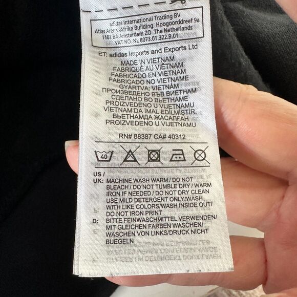 RARE Adidas Black 3-Stripe Fleece Crew Neck Long Sleeve Sweater Rib Cuffs Medium - Picture 12 of 13